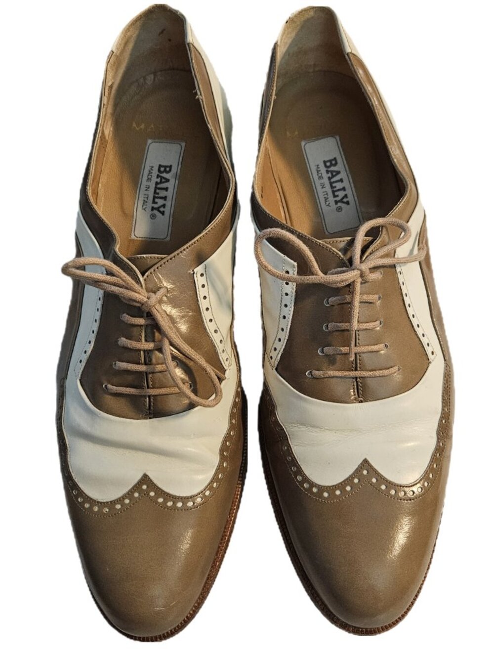 Bally's Marcel mens 10 D spectator 2 toned full brogue oxford wingtip dress shoe
